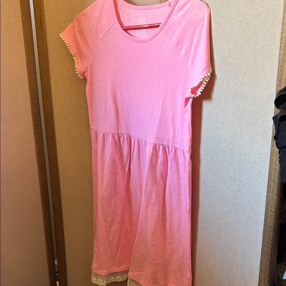 Wonder Nation Girls Pink Short Sleeve Dress with Lace Trim XL